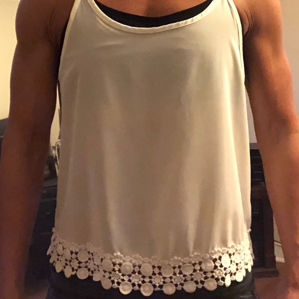 White lace trim tank, sz small